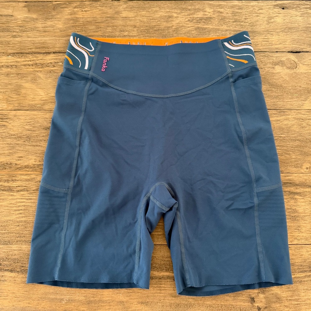 Fanka Women Blue Lift N Curve Compression Biker Shorts Side Pockets Large